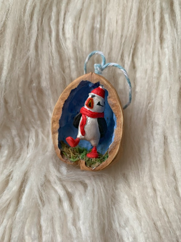 Puffin Walnut - Clay Sculpture Mixed Media